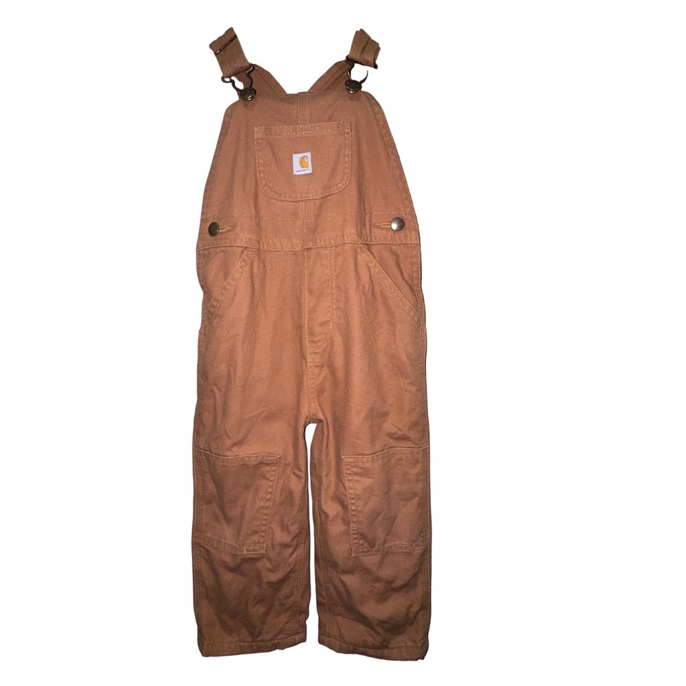 Carhartt Flannel Lined Bib Overalls Toddler 2T Brown EUC OX8645-B Double Knee